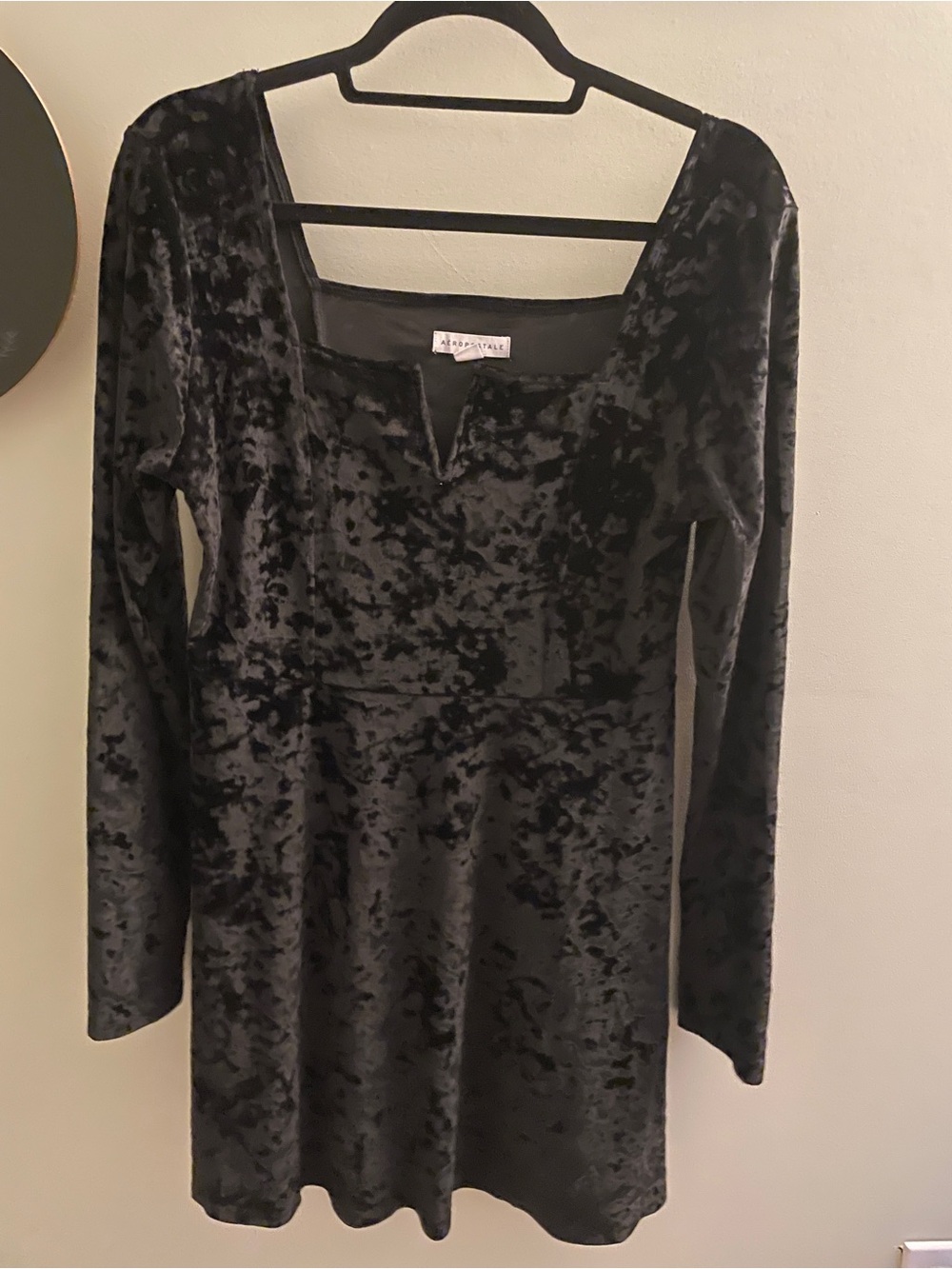Aeropostale Black Crushed Velvet Long Sleeve Dress